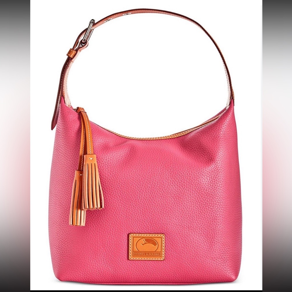 Dooney & Bourke Pink Pebble Leather Hobo with Tan Trim and Tassels - Picture 11 of 11